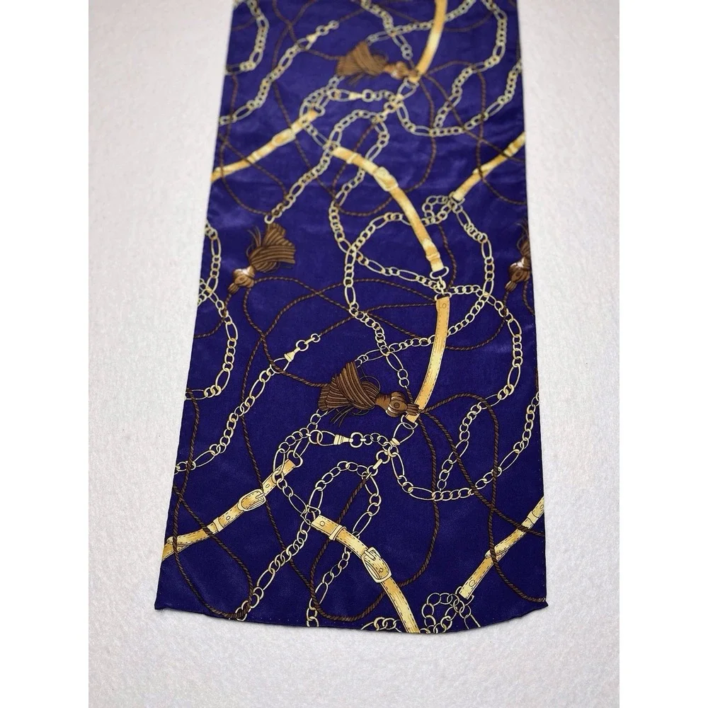 Silk Scarf Equestrian Bits Belts Chains‎ Tassels Purple Gold Lovely 52 X 10